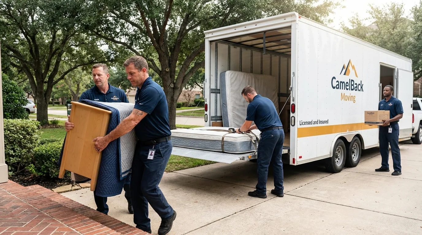 Crew loading residential truck for cross-state move from Cedar Springs, MI