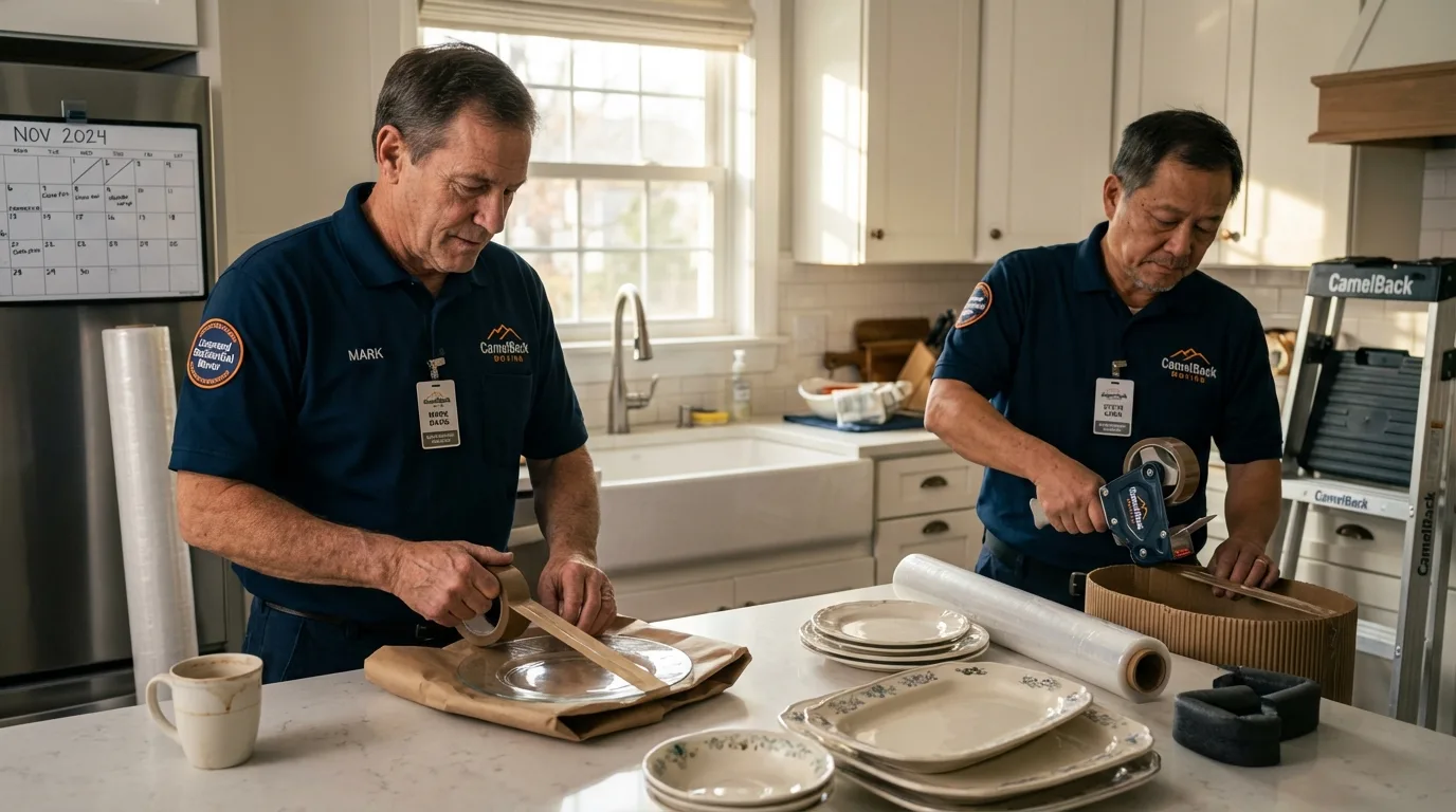 Professional crew packing kitchen dishware in Cedar Springs, MI